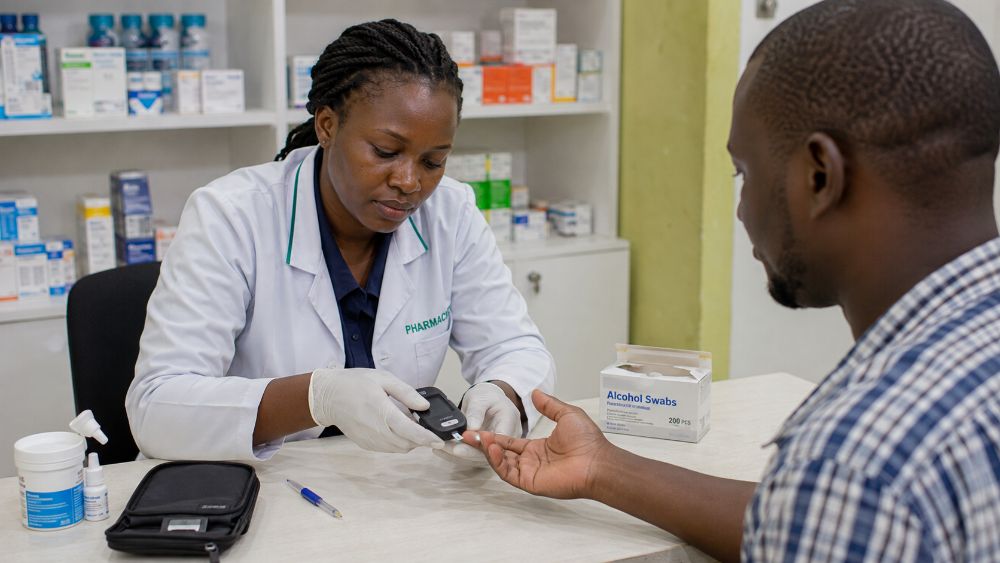Healthcare worker preparing a blood glucose test